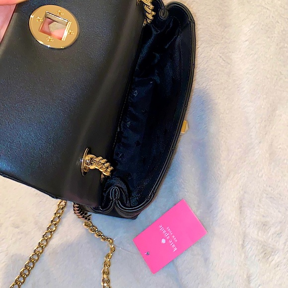 NWT ♠️ Kate Spade ♠️ black and gold Small Flap Quilted crossbody purse - Picture 5 of 6